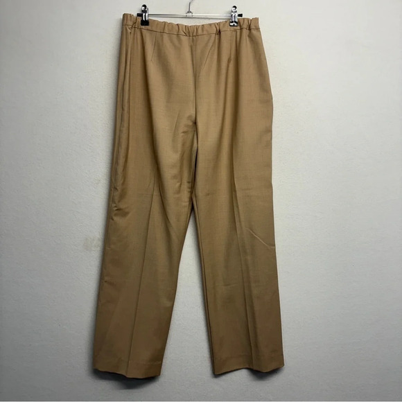 St John Collection Tan Beige Trouser Pants Wool Blend 14 Wide Leg Side Zip - Picture 1 of 7